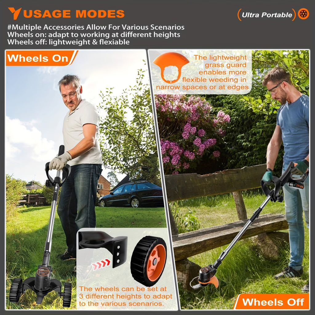 Cordless Electric Grass Trimmer — 2 Batteries, 3 Blade Sets, Wheel Attachment | Oz Bargain Outlet™