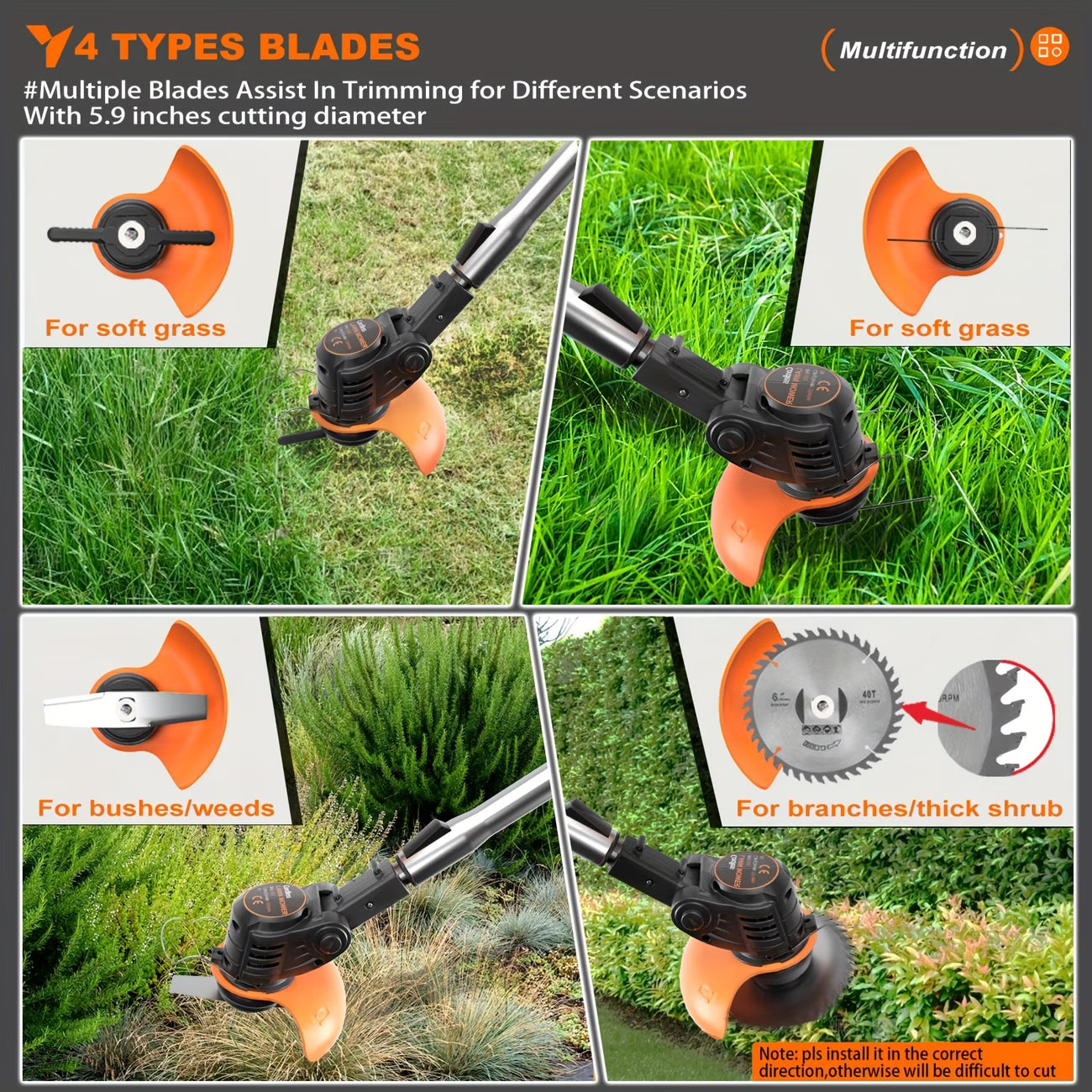 Cordless Electric Grass Trimmer — 2 Batteries, 3 Blade Sets, Wheel Attachment | Oz Bargain Outlet™