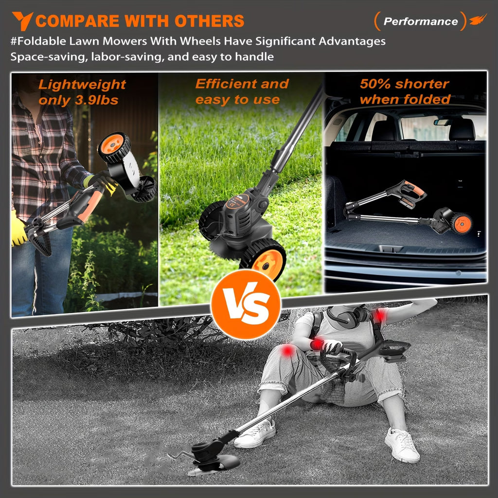 Cordless Electric Grass Trimmer — 2 Batteries, 3 Blade Sets, Wheel Attachment | Oz Bargain Outlet™