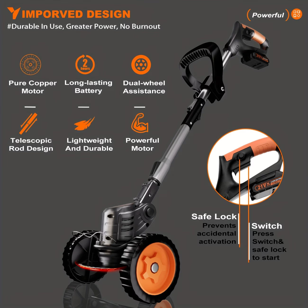 Cordless Electric Grass Trimmer — 2 Batteries, 3 Blade Sets, Wheel Attachment | Oz Bargain Outlet™